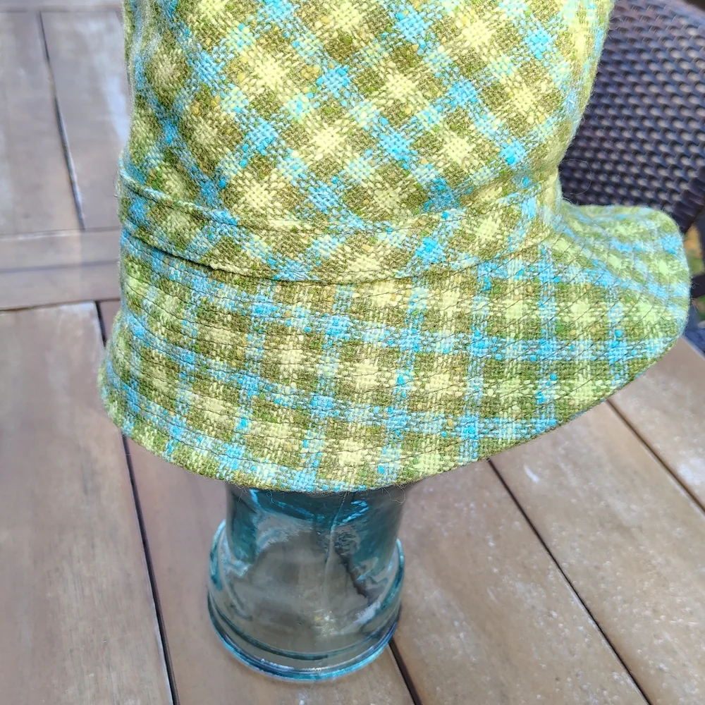 MADCAPS NEW YORK PARIS VINTAGE PLAID WOOL LADIES BUCKET HAT CAP BOHO